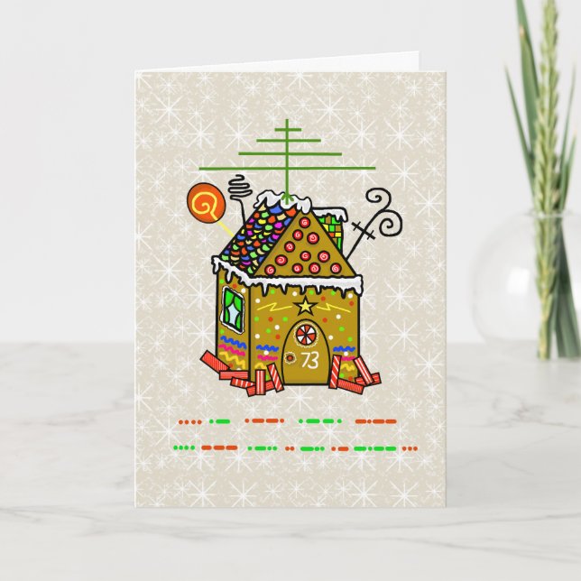 Ham Radio Gingerbread House with Morse Code Card   (Front)