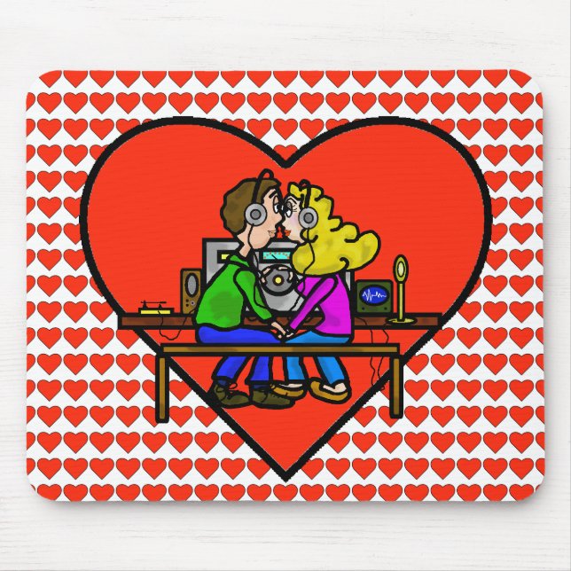 Ham Radio Kissing Couple Computer Mousepad (Front)