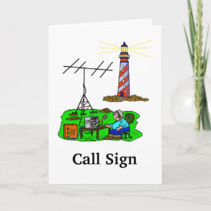 Ham Radio Operator at Lighthouse Greeting Card