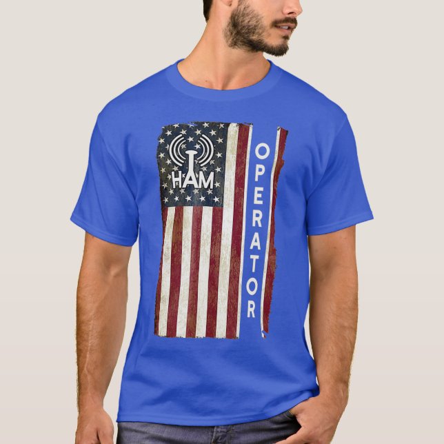 Ham Radio Operator Shirt 4th July American Flag (Front)