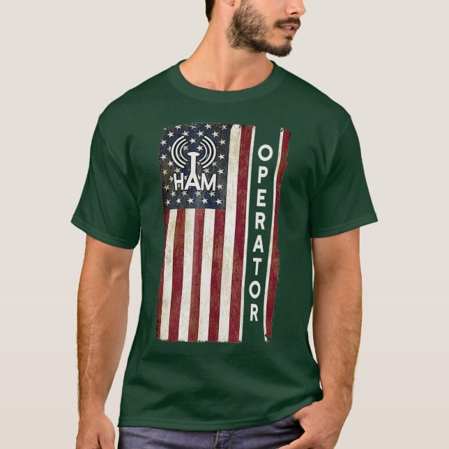 Ham Radio Operator Shirt 4th July American Flag (Front)