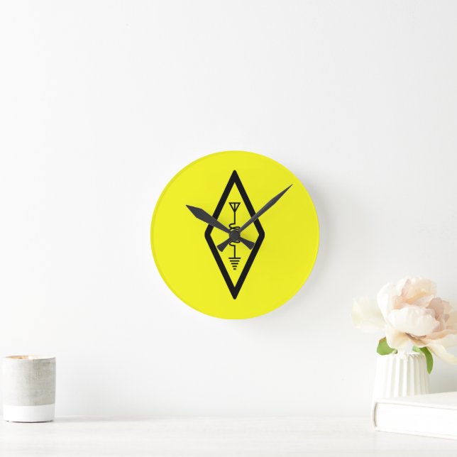 HAM Radio Operator Symbol International Yellow Round Clock (Home)