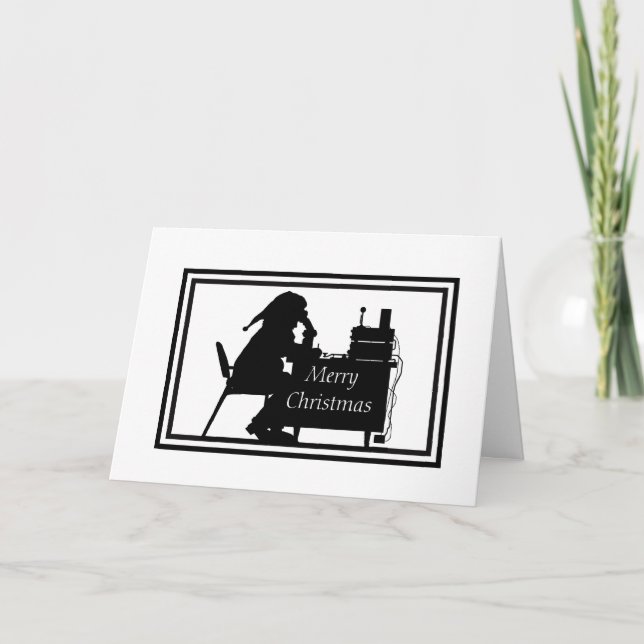 Ham Radio Santa Operator Silhouette Christmas Card (Front)