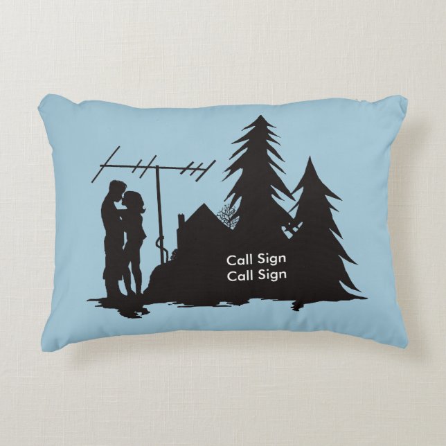 Ham Radio Silhouette Couple Pillow (Front)