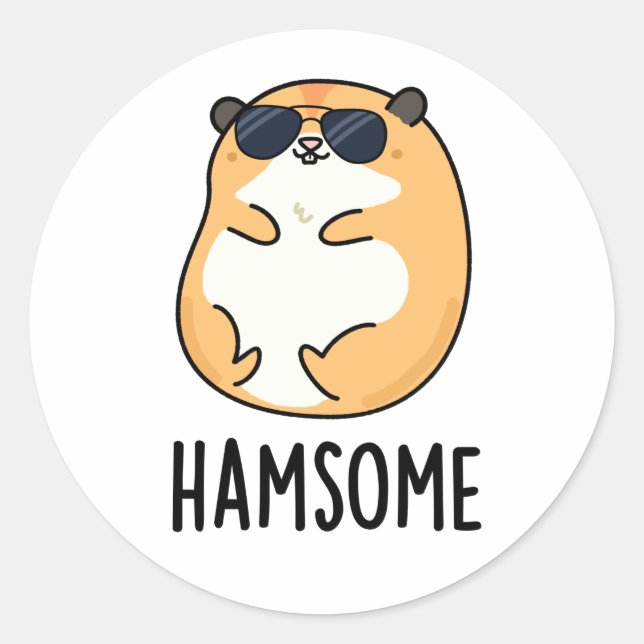 Ham-some Funny Handsome Hamster Pun  Classic Round Sticker (Front)