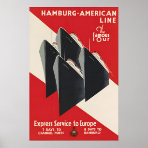 Hamburg American Line Poster Express Services to