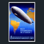 Hamburg-Amerika Linie Art Deco Poster<br><div class="desc">Nach Südamerika in 3 Tagen!  South America in 3 Days! An Art Deco advertising poster from 1937 showing the Graf Zeppelin,  and a map of the route from Friedrichshafen to Buenos Aires. This image has a 2:3 aspect ratio. Our vintage posters are the most meticulously restored posters on Zazzle.</div>