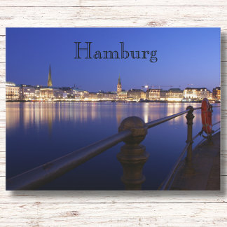 Hamburg Binnenalster blaue Stunde Postkarte Postcard