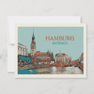 Hamburg City Hall District illustration Postcard