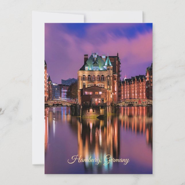 Hamburg, Germany at Night Holiday Card (Front)
