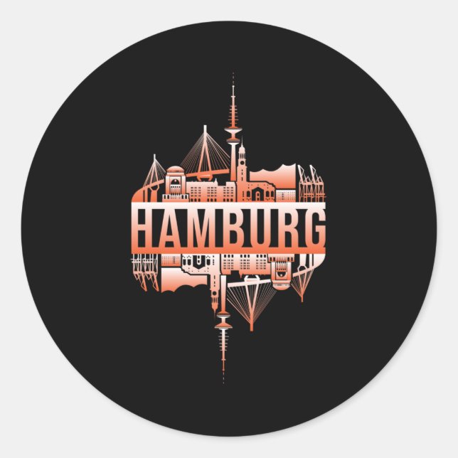 Hamburg Germany City Cityscape Funny Gift Idea Classic Round Sticker (Front)