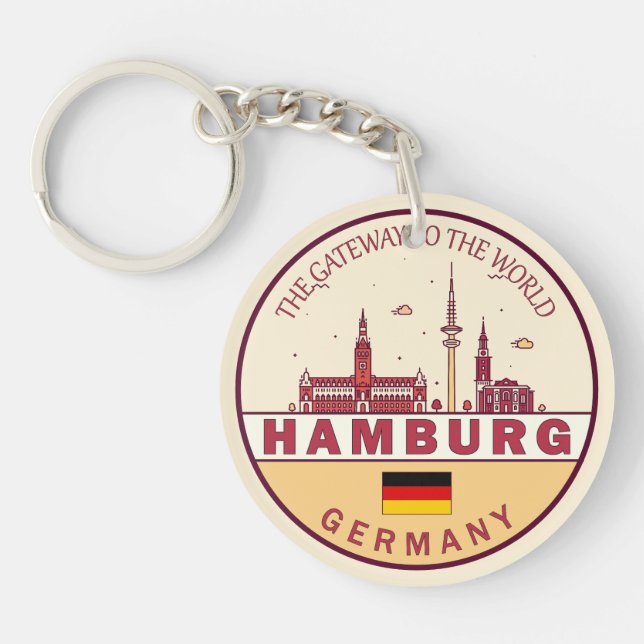 Hamburg Germany City Skyline Emblem Key Ring (Front)