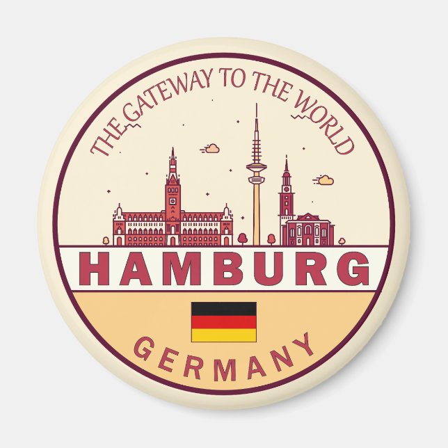 Hamburg Germany City Skyline Emblem Magnet (Front)