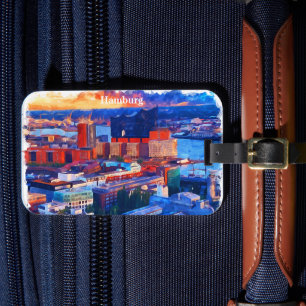 Hamburg Germany City View Watercolor Luggage Tag