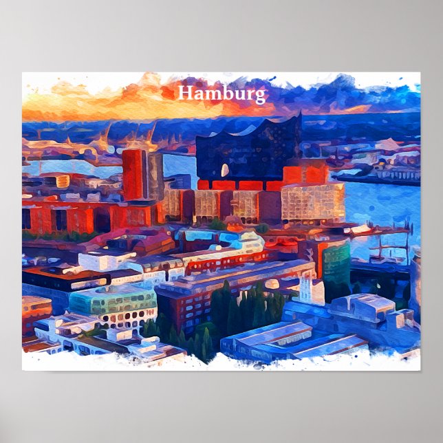 Hamburg Germany City View Watercolor Poster (Front)