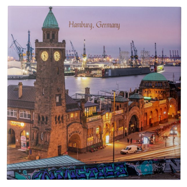 Hamburg Germany cityscape photograph Ceramic Tile (Front)
