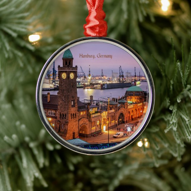 Hamburg Germany cityscape photograph Metal Ornament (Tree)