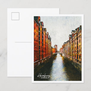 Hamburg Germany Oil Paint City Landscape Postcard