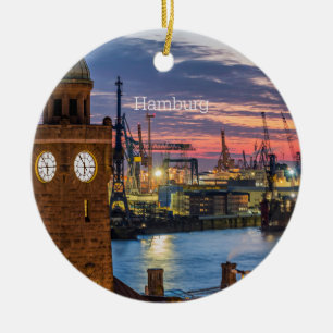 Hamburg, Germany panoramic view at twilight Ceramic Ornament