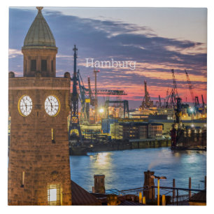 Hamburg, Germany panoramic view at twilight Ceramic Tile