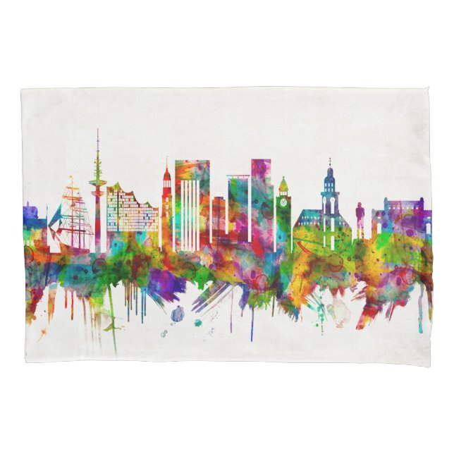 Hamburg Germany Skyline Pillowcase (Front)