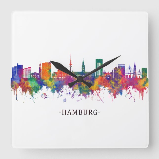 Hamburg Germany Skyline Square Wall Clock (Front)