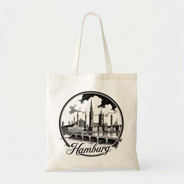 Hamburg Germany Skyline – Vintage Circle Cityscape Tote Bag (Front)