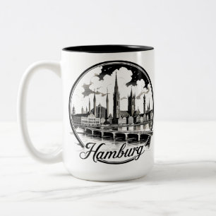 Hamburg Germany Skyline – Vintage Circle Two-Tone Coffee Mug
