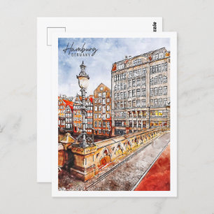 Hamburg Germany Travel Place Watercolor Postcard