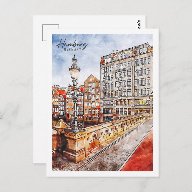 Hamburg Germany Travel Place Watercolor Postcard (Front/Back)