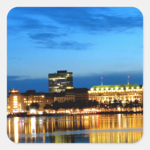 Hamburg Harbour Hafen Deutschland Alster Night Square Sticker