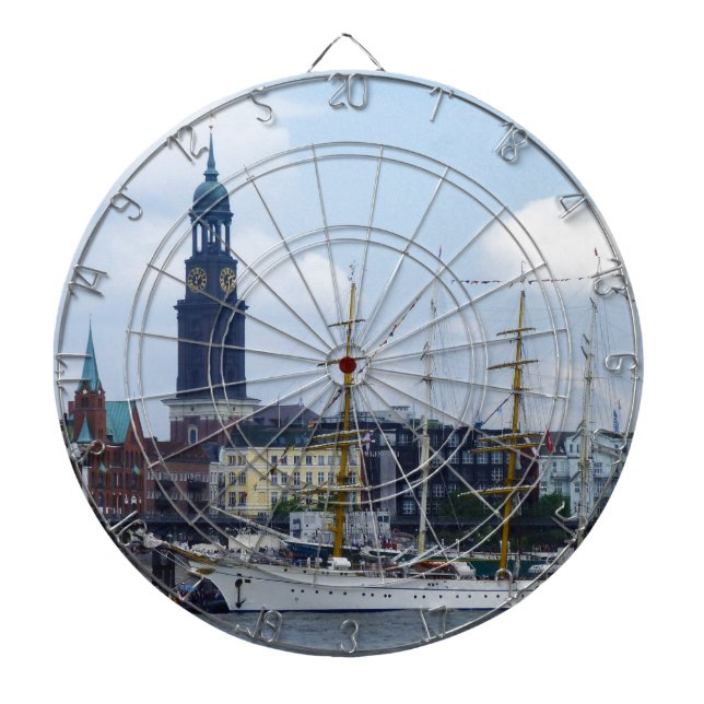Hamburg Harbour Hafen Michel Deutschland Schiffe Dartboard (Front)