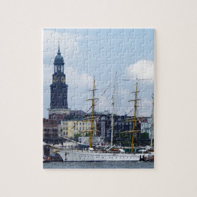 Hamburg Harbour Hafen Michel Deutschland Schiffe Jigsaw Puzzle (Vertical)