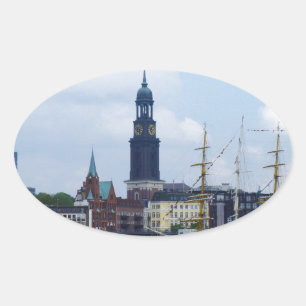 Hamburg Harbour Hafen Michel Deutschland Schiffe Oval Sticker