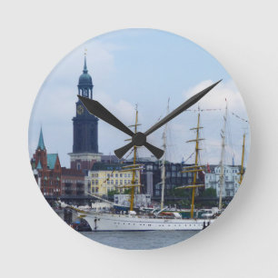 Hamburg Harbour Hafen Michel Deutschland Schiffe Round Clock