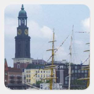 Hamburg Harbour Hafen Michel Deutschland Schiffe Square Sticker
