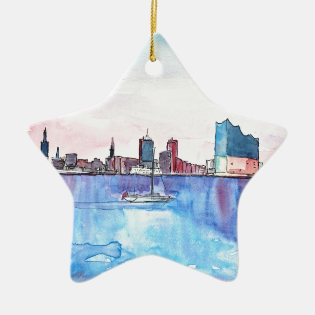 Hamburg Harbour Skyline And Elbe Philharmonic Hall Ceramic Ornament (Front)