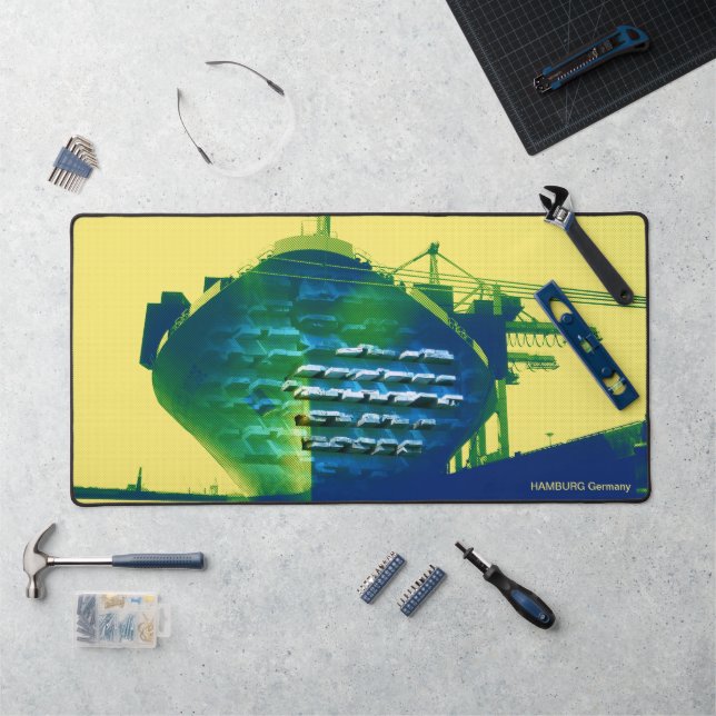 Hamburg Port - Container Ship - Digital Art -  Desk Mat (Workstation)