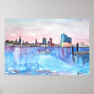 Hamburg Skyline and Elbe Philharmonic Hall at Dusk Poster