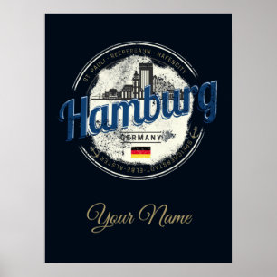 Hamburg Skyline Germany Vintage Holiday Souvenir Poster