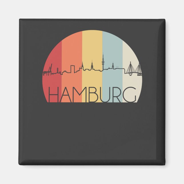 Hamburg Skyline Retro Magnet (Front)