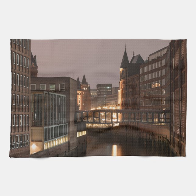 Hamburg Speicherstadt Tea Towel (Horizontal)