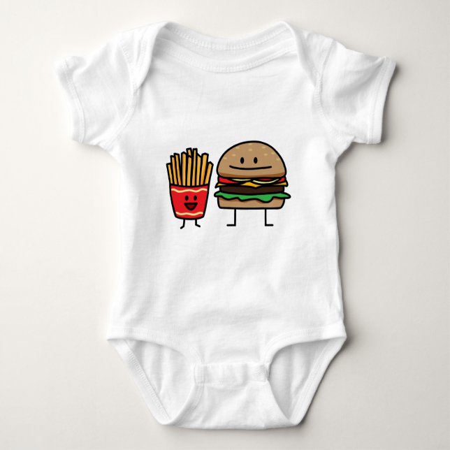 Hamburger and Fries fast food bun junk fried hot Baby Bodysuit (Front)
