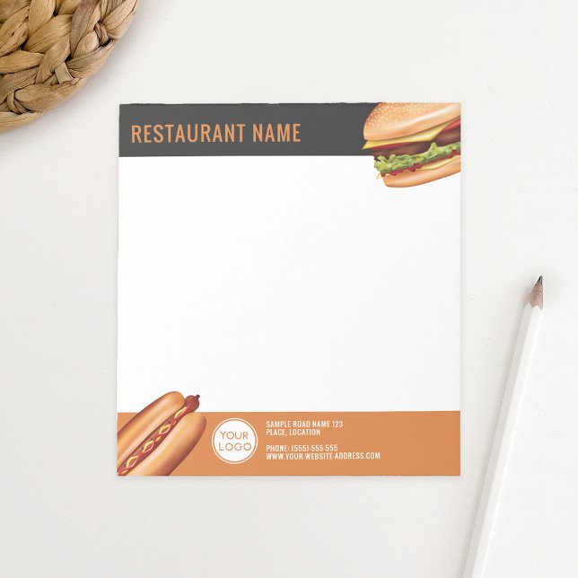 Hamburger And Hot Dog Fast Food Restaurant Custom Notepad (Ideal for hamburger restaurants, diners, food vendors etc.)