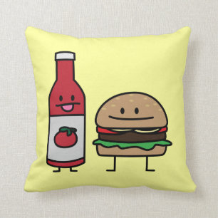 Hamburger and Ketchup fast food buddies bun patty Cushion