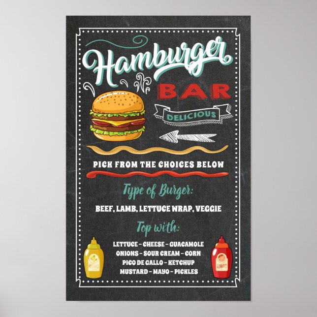 Hamburger Bar Menu Party Sign (Front)