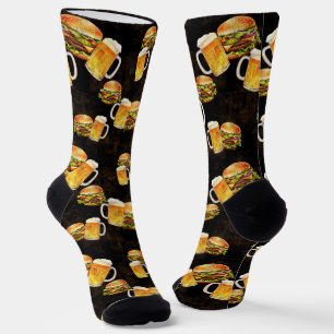 Hamburger beer on dark  socks