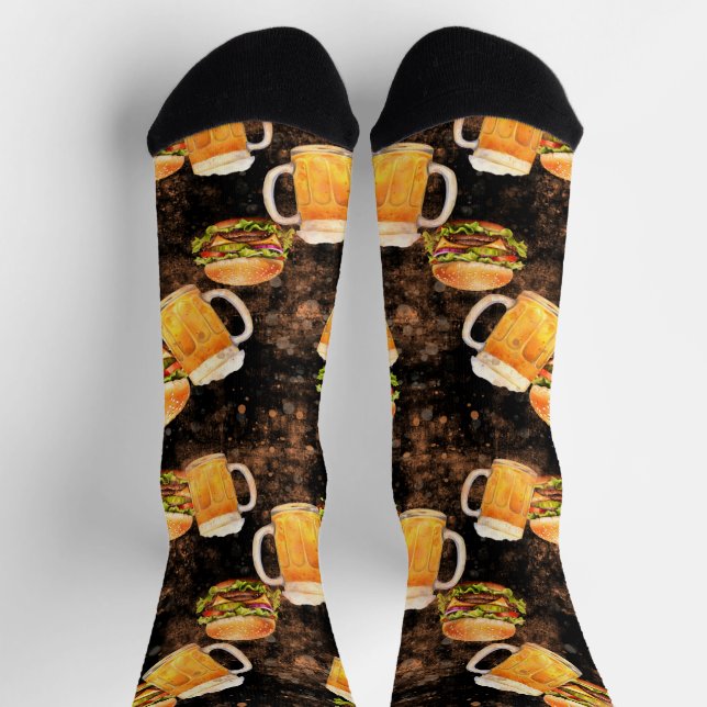 Hamburger beer on dark splashed socks (Top)