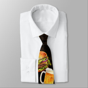 Hamburger beer on dark tie