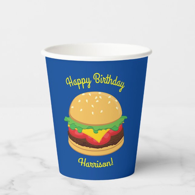 Hamburger Birthday Party Burger Paper Cups (Front)